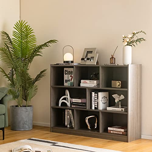 GOFLAME 8 Cube Storage Shelf Organizer, 3-Tier Wooden Open Bookshelf, Cabinet Table, Freestanding Book Storage Shelves with Compartments for Living Room (Grey) - color: Grey