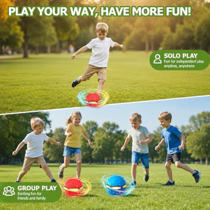 2 Pack LED Light Up 6-Lights Magic Bouncing Ball Toy, Transforming Flying Disc Ball, Pop-Up Rebound Ball, Outdoor Toss & Catch Interactive Sports Game for Backyard Play