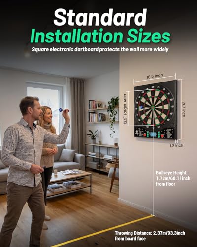 WIN.MAX Electronic Dart Board, Soft Tip Digital Dartboard for Adults, 34 Games 355 Variants Auto Scoring, 12 Darts 100 Tips, Adapter/Batteries, LCD Display Wall Mount for Home Bar Party Game Room