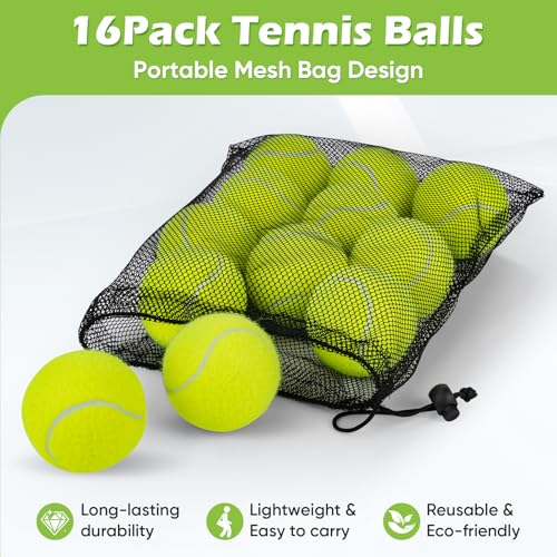 Treeroot 16/30/40/60/80 Pcs Tennis Balls, High Elasticity Tennis Balls Bulk, Comes with a Portable Mesh Bag, Tennis Ball for Dogs, Suitable for Beginner Training Ball, Durable & Bounce - size: 16Pack