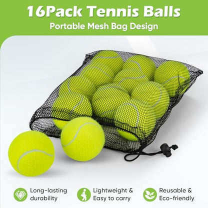 Treeroot 16/30/40/60/80 Pcs Tennis Balls, High Elasticity Tennis Balls Bulk, Comes with a Portable Mesh Bag, Tennis Ball for Dogs, Suitable for Beginner Training Ball, Durable & Bounce - size: 16Pack