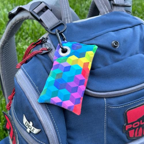 HYZER HOUND DISCS Disc Golf Chalk Bag | Dry Your Hands in the Heat of Summer | Attaches to Bag with a Carabiner | Improve Your Hand Grip for Consistency | Essential Disc Golf Accessories | Chalk - color: Rainbow Cubes