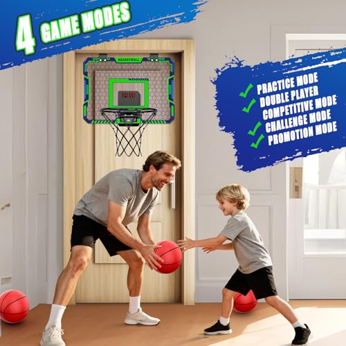 Indoor Basketball Hoop for Kids, Over The Door Mini Basketball Hoop with Scoring & Countdown, Remote Control, 3 Balls & Sound Effects, Birthday & Christmas Toys Gifts for 4-12 Year Old Girls Boys
