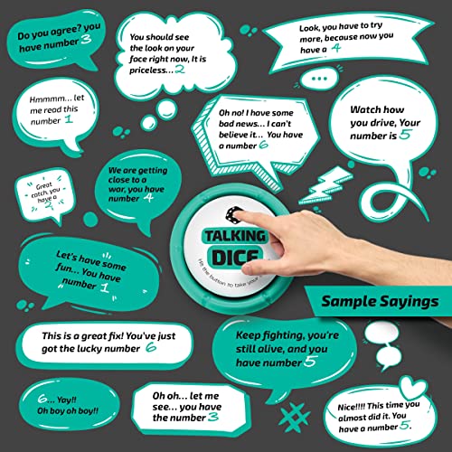Talking Dice Sound Button | Fully Loaded | 102 totally random phrases for numbers 1-6 | Great EZ Gaming Gift | Fun Novelty Gag Inspirational Gift | Cool Gadget | Modern Reinvention of the Classic Die