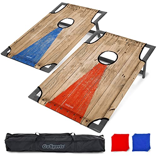 GoSports Portable Cornhole Set with Carry Case - Outdoor Lawn Bean Bag Toss Game for Adults and Family - Beach, Camping, Yard Games & More - style: Rustic