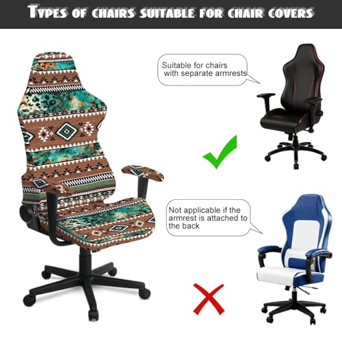 Aztec Leopard Print Computer & Gaming Chair Slipcover Breathable Stretchable Game Chair Cover with Armrest Covers Easy to Install - color: Brown and Green - Aztec Leopard