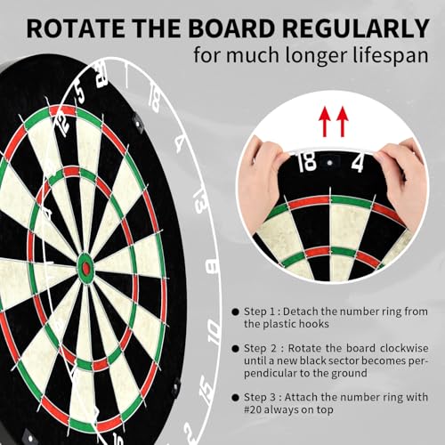 Dartboard with Staple-Free Bullseye Easily Recognizable Numbers 18g Steel Tip Darts Set 12 Steel Tip Darts 18g Mounting Kits Include - style: DB