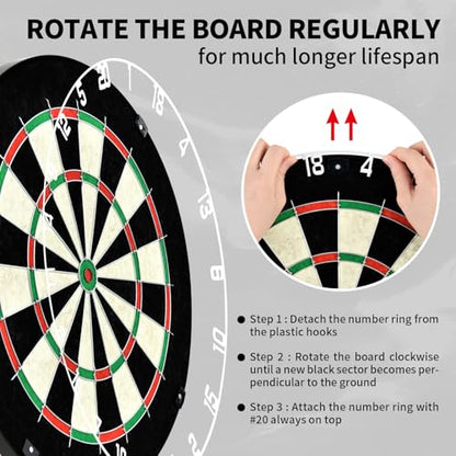 Dartboard with Staple-Free Bullseye Easily Recognizable Numbers 18g Steel Tip Darts Set 12 Steel Tip Darts 18g Mounting Kits Include - style: DB