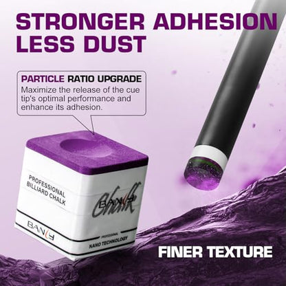 Banly Pool Cue Chalk, Nano Technology Billiard Chalk for Professional Tournament Standard, Low Dust, Super Dense, Suitable for Snooker/Pool/8-Ball - color: Purple-2 pcs
