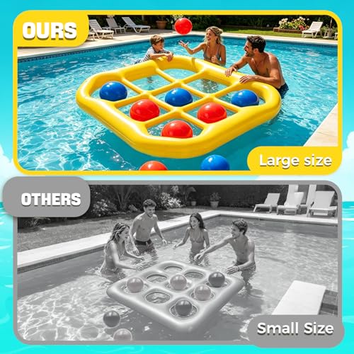 Tic Tac Toe Pool Toys Games, Giant Floating Tic Tac Toe Game Float with 10 Balls – Summer Outdoor Beach Lake Yard Field Day Games – Party Toy Floats for Adults Family, 2-10 Players