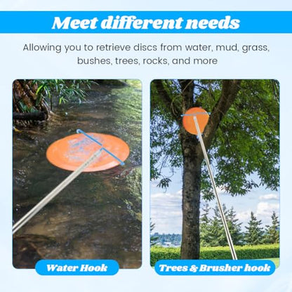 Disc Golf Retriever Pole, 16 Feet Telescopic Design with Stainless Steel Frame, Carry Bag,Extendable Golf Accessories Grabber to Retrieve Discs in Water