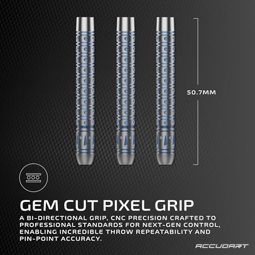 Accudart Steel Tip Dart Set 6.0 – 80% Tungsten Barrels, Gem Cut Pixel Grip, Polycarbonate Shafts, Standard Flights, 6” Synthetic Leather Case – Precision Steel‑Tip Darts