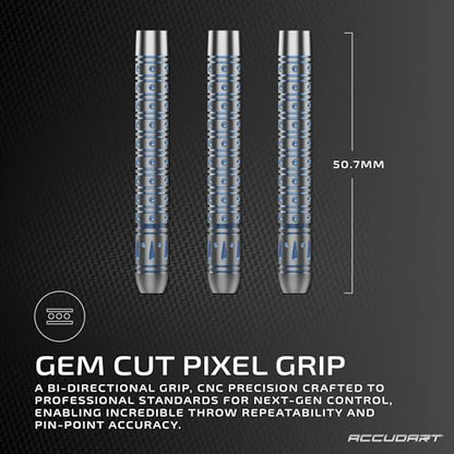 Accudart Steel Tip Dart Set 6.0 – 80% Tungsten Barrels, Gem Cut Pixel Grip, Polycarbonate Shafts, Standard Flights, 6” Synthetic Leather Case – Precision Steel‑Tip Darts