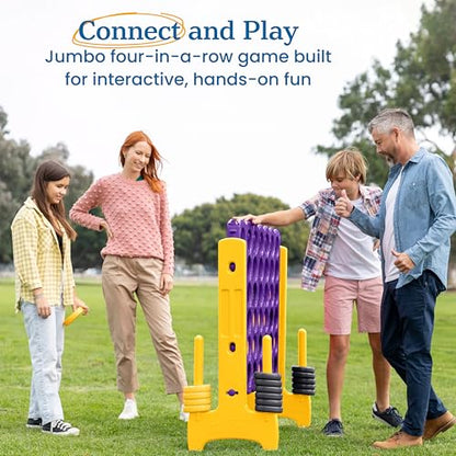 ECR4Kids Jumbo 4-to-Score Giant Game with 42 Rings and Reset Sliders, Kids Games, Purple/Gold - color: Purple/Gold