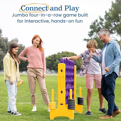 ECR4Kids Jumbo 4-to-Score Giant Game with 42 Rings and Reset Sliders, Kids Games, Purple/Gold - color: Purple/Gold