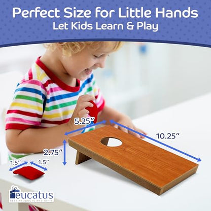 Super Fun MINI Kids Portable Tabletop Cornhole Set. Two 10.5" x 5.25" Boards with 4 Red & 4 Blue Double Lined Bags. Great Slumber Party, Sleepover, or Birthday Party Bag Toss Game for Your Child