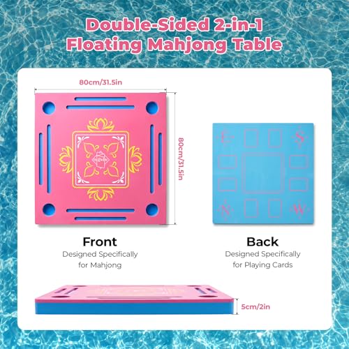 Floating Mahjong Table for Pool, Double-Sided Waterproof Float Game Tray for Mahjong, Poker, Cards, Dominoes Scrabble, Water Game Table for Adults, Pool, Hot Tub, Lake, Beach and Summer Parties