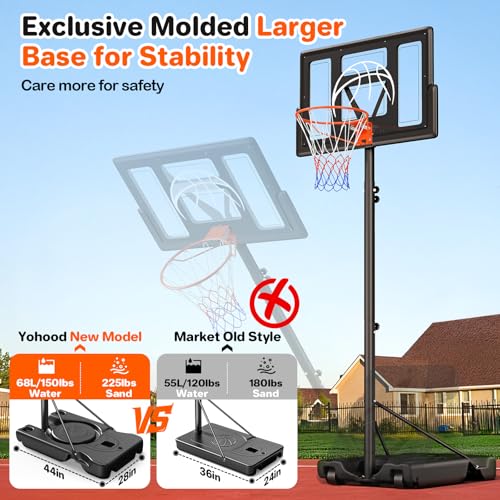 Yohood Basketball Hoop Outdoor 10ft Adjustable, Portable Basketball Hoop Goal System for Kids Youth and Adults in Backyard/Driveway/Indoor, 44 Inch Shatterproof Backboard and Larger Base - style: Black