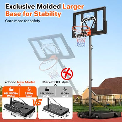 Yohood Basketball Hoop Outdoor 10ft Adjustable, Portable Basketball Hoop Goal System for Kids Youth and Adults in Backyard/Driveway/Indoor, 44 Inch Shatterproof Backboard and Larger Base - style: Black