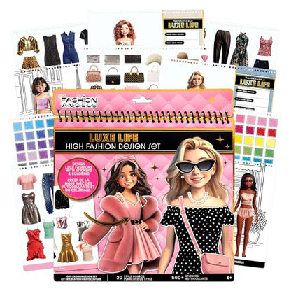 Fashion Angels Luxe Life High Fashion Design Set, Includes 500+ Stickers with Style Boards, Garments, Accessories & Fabric Swatches, Creative Fashion Design Kit for Kids Ages 6+ - style: Luxe Life