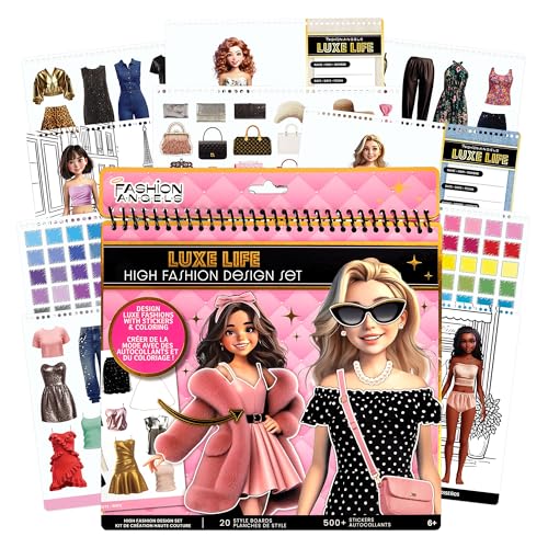 Fashion Angels Luxe Life High Fashion Design Set, Includes 500+ Stickers with Style Boards, Garments, Accessories & Fabric Swatches, Creative Fashion Design Kit for Kids Ages 6+ - style: Luxe Life
