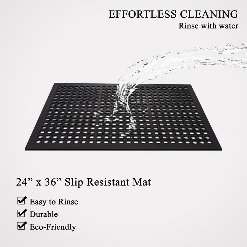 A1HC New All Purpose Anti Fatigue Versatile Rubber Floor Non-Slip Mat with Drain Holes, Perfect as Workplace Mat, Restaurant Kitchen Mat, Commercial Utility Garage Floor Mat - 24" x 36" (3 Pack) - size: 3 Pack - 36"L x 24"W x 0.6"Th