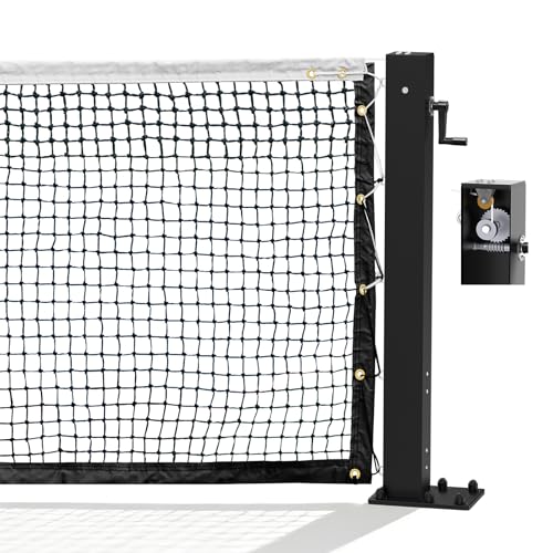 Katop Surface Mount Tennis Net Posts with Heavy Duty Double-Layer Tennis Net, 4'' Square Aluminum Alloy Posts, Unique Built-in Winder Design, ITF Compliant, Sturdy and Durable - color: Black