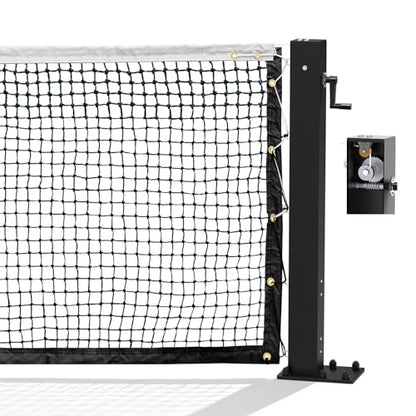 Katop Surface Mount Tennis Net Posts with Heavy Duty Double-Layer Tennis Net, 4'' Square Aluminum Alloy Posts, Unique Built-in Winder Design, ITF Compliant, Sturdy and Durable - color: Black