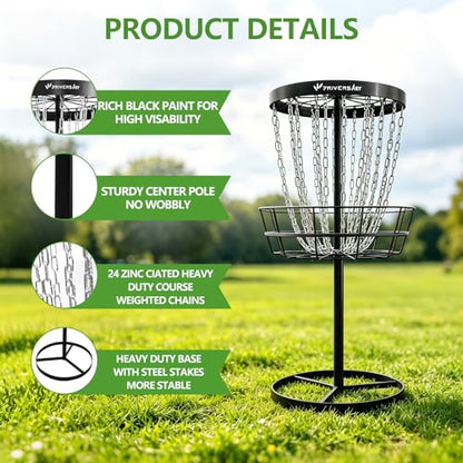 Portable Disc Golf Basket, 24-Chain, All-Weather Metal Disc Golf Goal with Heavy-Duty Carrying Bag, Easy Assembly for Backyard, Park & Outdoor Training - style: Black