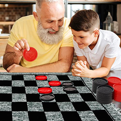 Win SPORTS 3 in 1 Giant Checkers,Mega Tic Tac Toe,Indoor Outdoor Jumbo Classic Board Games,30”Reversible Rug with 24 Checkers Pieces,Checkers Cloth Mat Game for Travel,Family Party,BBQ - style: Winter