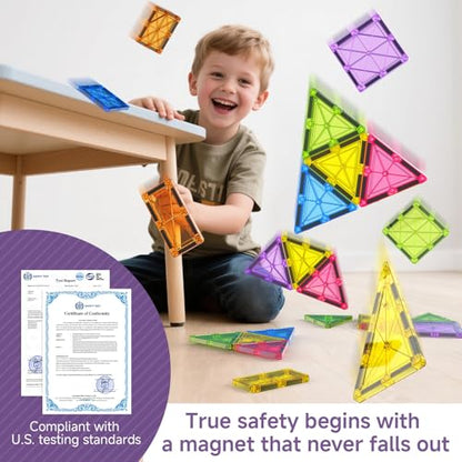 100Pcs Premium Magnetic Tiles Toys Set with Sturdy Iron Case, STEM Educational Building Blocks for Kids Ages 3-5 4-8, Montessori Sensory Toys, Creative Birthday Gifts for Toddler Boys & Girls - size: 100 PCS