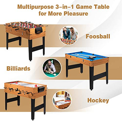 Multiple Foosball Table, 3 in 1 Game Table with Soccer, Sling, Horkey Game, 48" Combo Soccer Table for Kids, Adult, Party, Gatherings, Clubs, Game Room