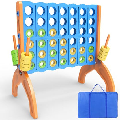 Ayeboovi Giant 4-in-A-Row, Jumbo 4-to-Score Yard Game for Kids and Adults, Polyester, Nylon, Blue, Green, Red, 4 Players, 46 Pieces, Game Set