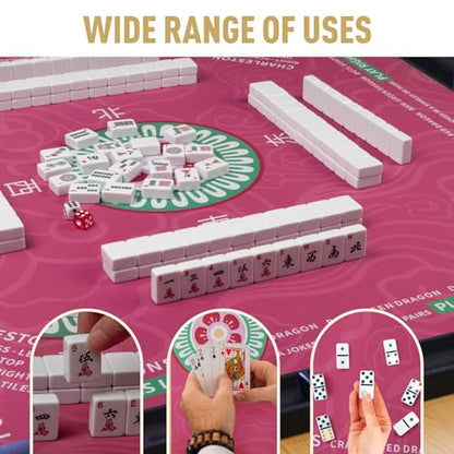 Mahjong Mat 32.4” x 32.4”, 3mm Thick Non-Slip Rubber Back Mahjong Table Mat, Noise Reduction Waterproof Mahjong Game Mat for Table, Mahjong Tile Mat for Cards, Dominoes & Board Games - color: Pink