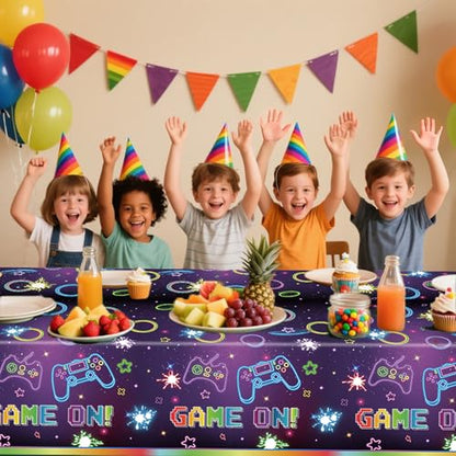 3 Pack Gaming Party Tablecloths – Video Game Birthday Supplies, Kids Gamer Party, Console & Controller Decorations, Neon Gaming Tablecloths Disposable Table Covers (Game) - color: Game Tablecovers