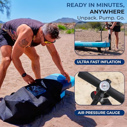 SereneLife 10’6” Inflatable Stand Up Paddle Board with Premium SUP Accessories - 32” Wide Stable Design with Non-Slip EVA Deck Pad, for Youth and Adults, 350 lbs. Capacity - color: Window - Grey