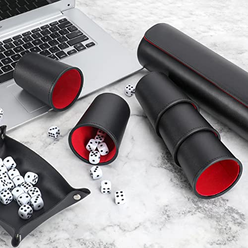 2 Set Leather Dice Cup Set, 10x Dice Cups + 50 Dice + Exclusive Storage and Transport Case Made of Faux (2 Pack Red) - color: Black Red X2