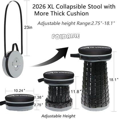 ALEVMOOM XXL 18.1" Telescoping Stool with Thick Cushion, Portable Telescoping More Sturdy Capacity 800Ib,Collapsible Retractable Adjustable Folding Stool for Garden Hiking Fishing BBQ - color: Grey