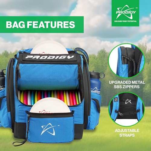 Prodigy Disc BP-1 V3 Disc Golf Backpack | Backpack Storage with 30+ Disc Capacity | Disc Golf Backpack Bag | Tear & Water Resistant | Golf Accessories for Men | Large Golf Disc Bags - color: Blue