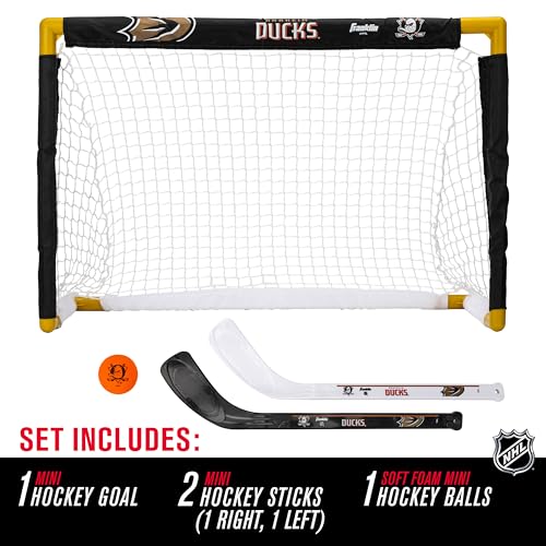 Franklin Sports NHL Anaheim Ducks NHL Team Mini Hockey Set - Kids Indoor Knee Hockey Goal, Ball+2 Mini Stick Combo Ages 3+