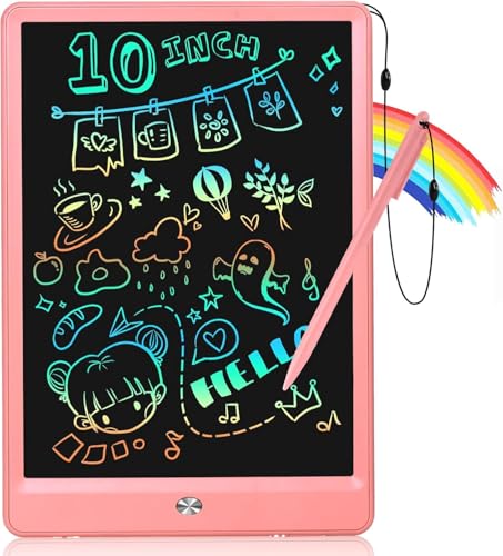 EooCoo LCD Writing Tablet for Kids, Road Trip Essentials 10 Inch Kids Drawing Pad, No Mess Coloring Books for Toddler, Travel Toys Airplane Activities, Back to School Gift for 3-8 Years Old Girls Boys - color: Pink
