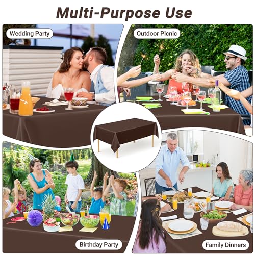 QZYL 12 PCS Brown Plastic Tablecloths, 54 in x 108 in Dinner Table Cloths, Rectangle Table Cover for Birthday Party Family Gathering Wedding - color: Brown, size: 12pcs 54x108 in