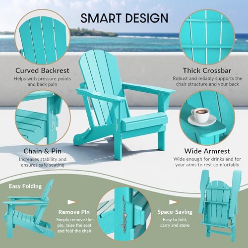 WestinTrends Malibu HDPE Outdoor Patio Folding Poly Adirondack Chair, Turquoise - color: Turquoise, size: 1 Chair