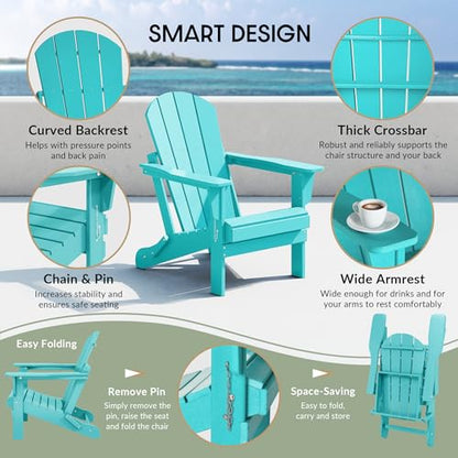 WestinTrends Malibu HDPE Outdoor Patio Folding Poly Adirondack Chair, Turquoise - color: Turquoise, size: 1 Chair