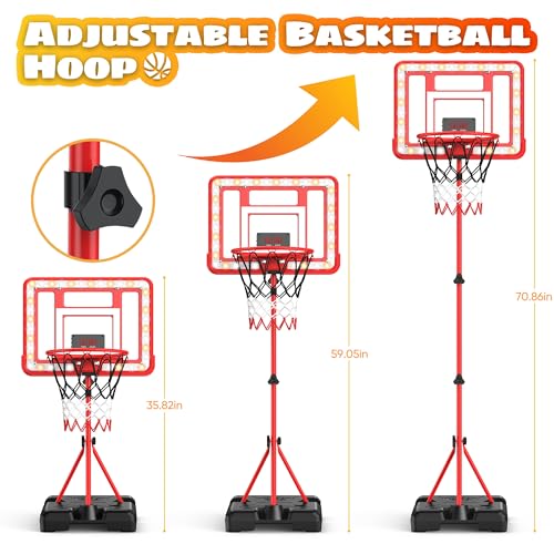 Kids Indoor Basketball Hoop with Scoreboard & Timer,Toddler Adjustable Height Basketball Goal Toy for Outdoor Backyard,Sports Game Play - style: Red Stand & Door