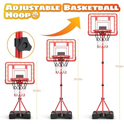Kids Indoor Basketball Hoop with Scoreboard & Timer,Toddler Adjustable Height Basketball Goal Toy for Outdoor Backyard,Sports Game Play - style: Red Stand & Door
