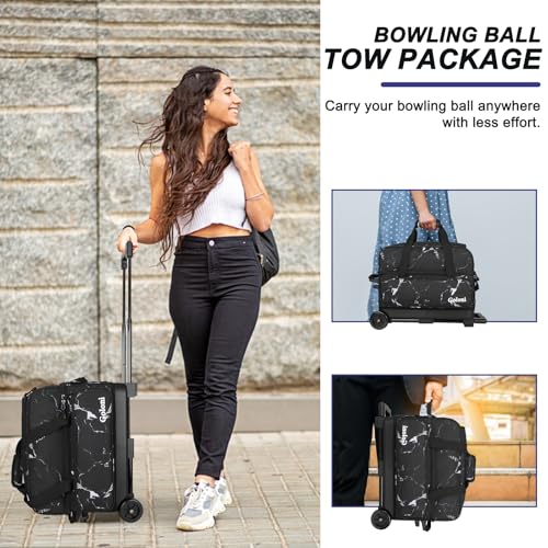 Goloni Double Roller 2 Ball Bowling Bag with Separate Shoe Compartment,2 Ball Bowling Bag with Wheels,Retractable Handle Extends to 40" - color: Marble