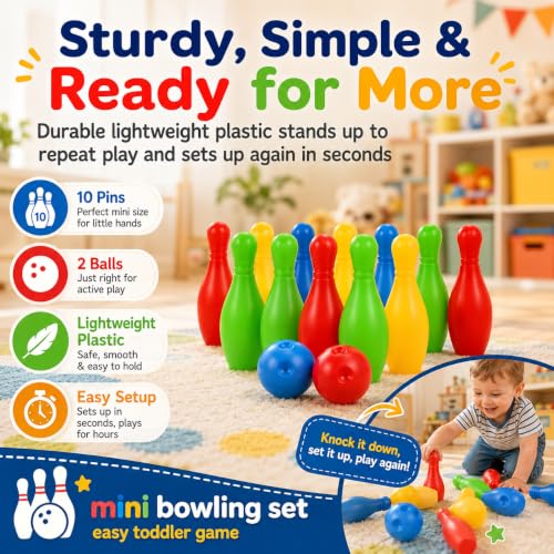 Kids Bowling Set Mini Plastic Bowling Toy Educational Indoor Outdoor Game for Toddlers Color Recognition .33 X 1.57 X 1.57 in 1 Set