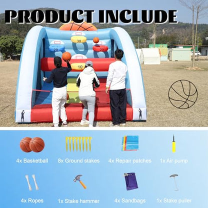 Inflatable Basketball Hoop with Built-in Blower, 9.8x9.8x9.8FT Quick-Inflate Carnival Game, Portable Basketball Shot with 4 Balls & 5 Hoops, Outdoor Indoor Backyard Party Games for Kids Adults