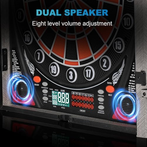 Electronic Dart Board Cabinet, Soft Tip Dartboard Cabinet Set for Adults, LED Scoring Dartboard with 34 Games & 355 Variants, Up to 8 Players, 12 Darts, 50 Tips, Wall Mount for Bar Game Room Man Cave